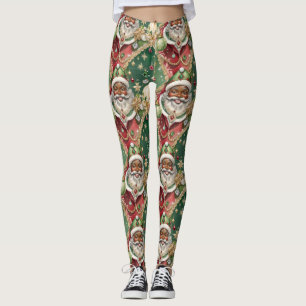 Leggings Joyau noir Père Noël Sage vert rubis rouge Noël
