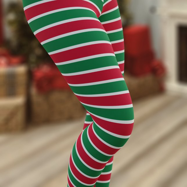 Leggings Joyaux de Noël rouge et vert en bande (A festive red and green stripe perfect for all of your Christmas holiday leggings needs)