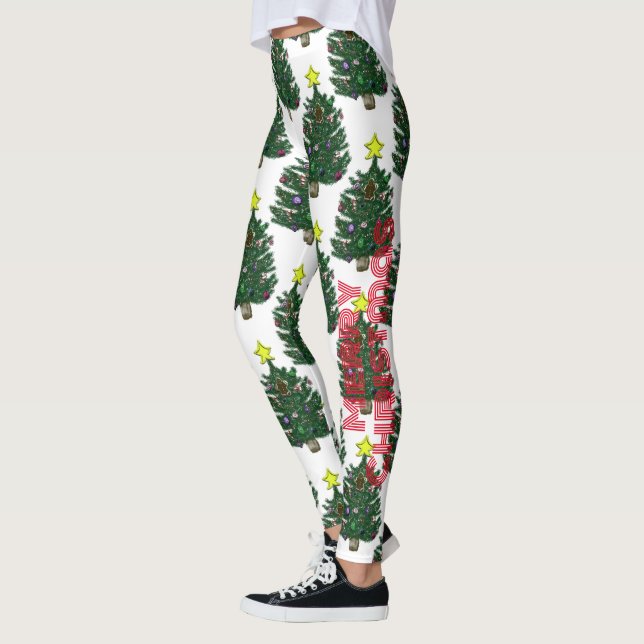 Leggings Joyeux arbre peint de Noël (Gauche)