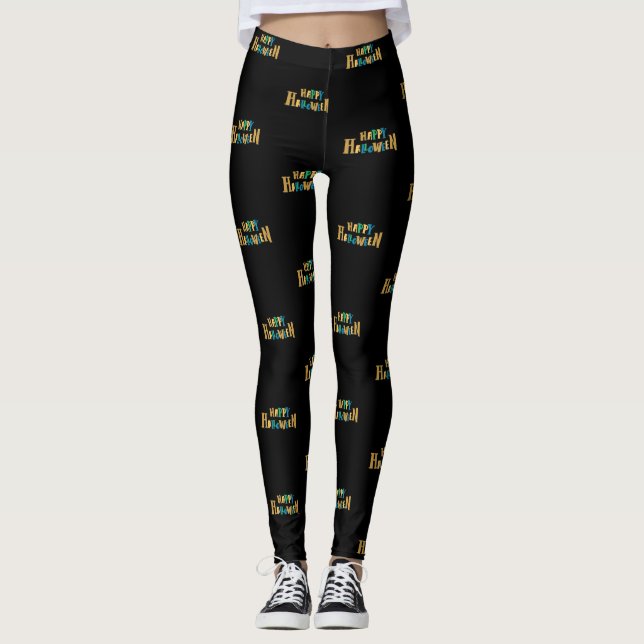 Leggings joyeux couleur, script halloween femme noir (Devant)