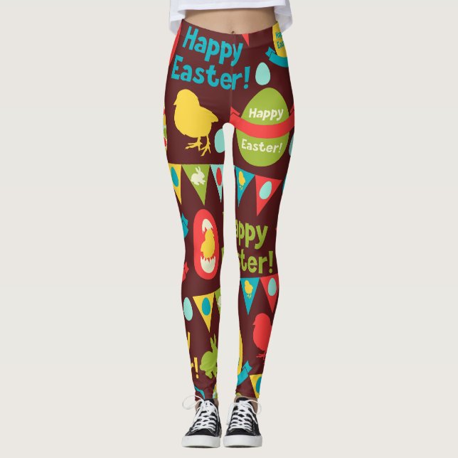 Leggings Joyeux jour de Pâques - Lapin Motif Et Oeufs Pâque (Devant)