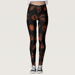 Leggings Joyeux motif d'Halloween déplaisant - Noir et oran