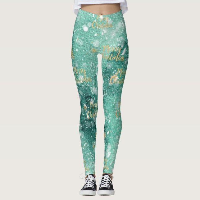 Leggings Joyeux Noël avec des flocons de neige (Devant)