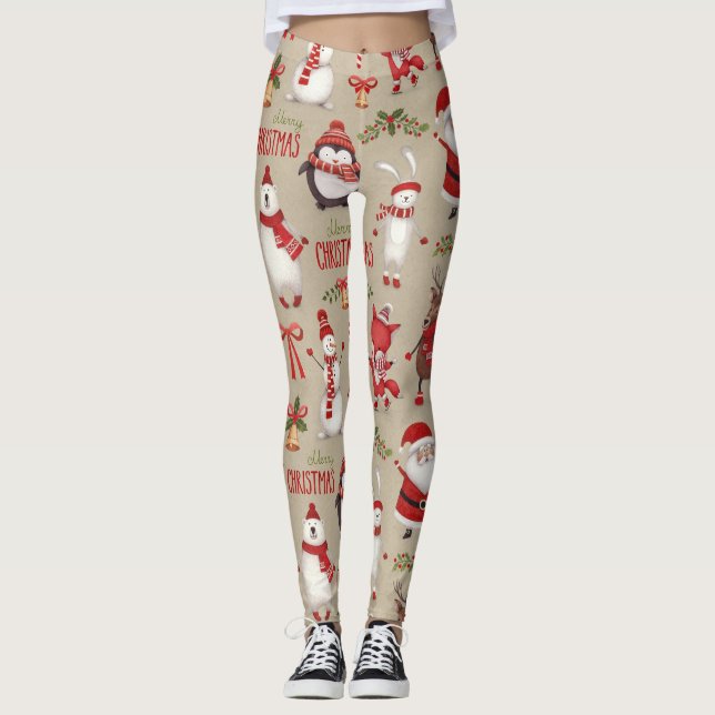 Leggings Joyeux Noël Père Noël Et Amis (Devant)