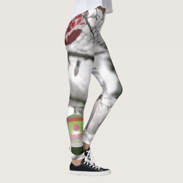Leggings Joyeux Noël Rouge Vert Argent Ornements (Droite)