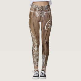Leggings Joyeux Noël Rustique Motif en bois Snowflake