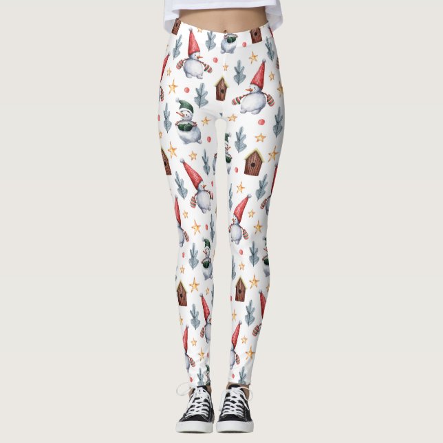 Leggings Joyeux Noël Snowman Snowflakes Motif (Devant)