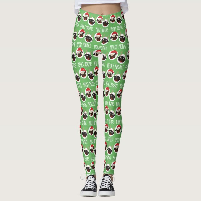 Leggings Joyeux Pugmas Père Noël et carlins de renne (Devant)