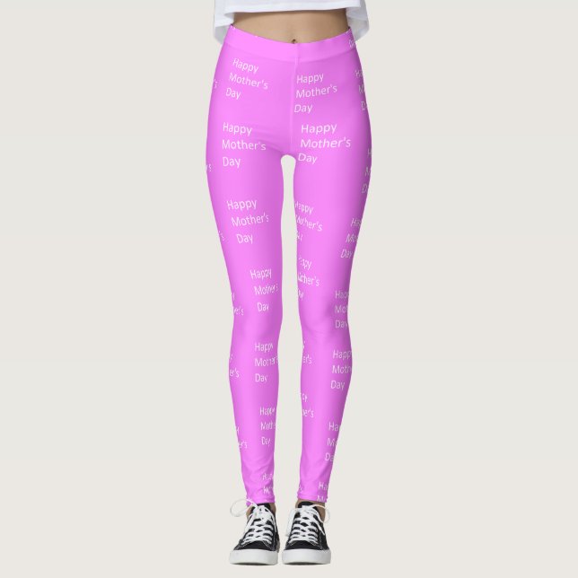 Leggings Joyeux texte blanc de la fête des mères (Devant)