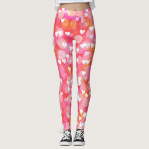 Leggings Joyeux Valentines Jour Rose Coeurs colorés & Bokeh