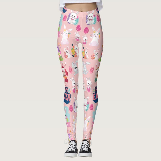 Leggings Joyeux voeux de Pâques - Motif Funny Bunny Pâques (Devant)