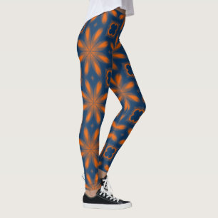 Leggings kaléidoscope floral Abstrait bleu foncé orange