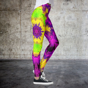 Leggings Kaleidoscope psychédélique vert jaune et violet