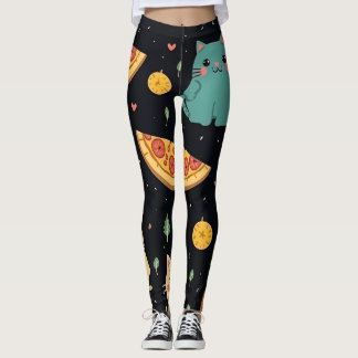 Leggings Katze und Pizza Print