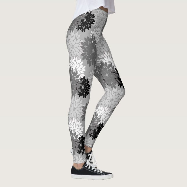 Leggings Kimono floral moderne Imprimer, gris, noir et blan (Droite)