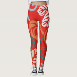 Leggings Kimono japonais hawaïen rouge : Vintage floral