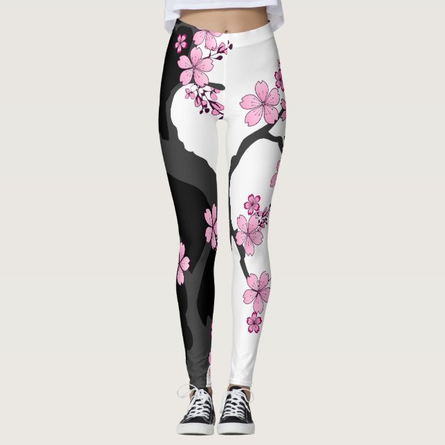 Leggings Kimono japonais noir et blanc (Devant)