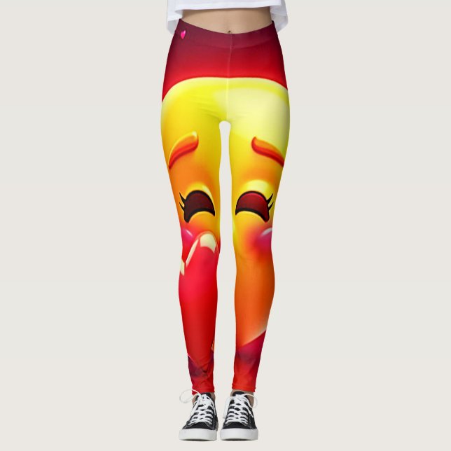 Leggings Kiss Emoji: Love and Hearts Art (Devant)