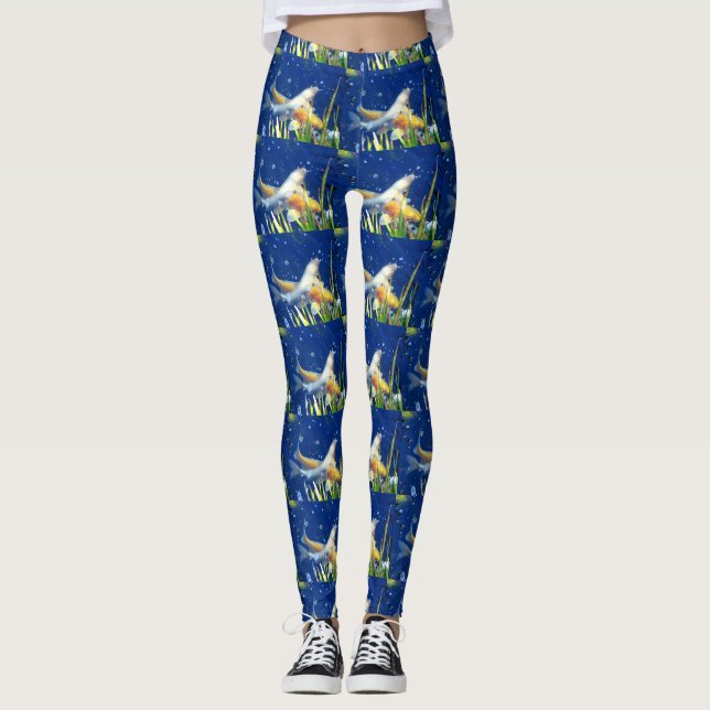 Leggings koi de natation sur le bleu (Devant)