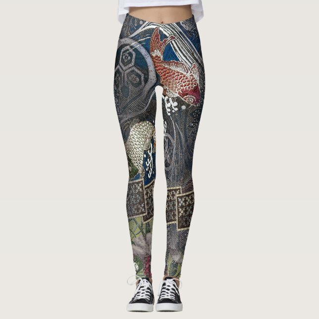 Leggings Koi en soie brodé par Japonais (Devant)