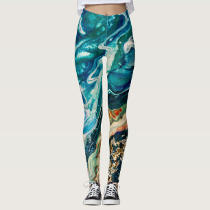 Leggings La glace et le poisson abstrait bleu turquoise or 