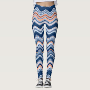 Leggings La marine et les bandes ondulées orange