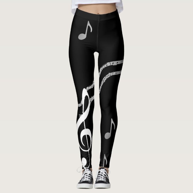 Leggings La musique note les guêtres noires et blanches (Devant)