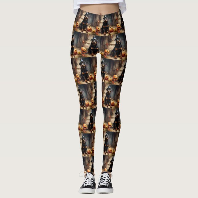 Leggings La peur de l'Halloween Citrouille de Rottweiler (Devant)
