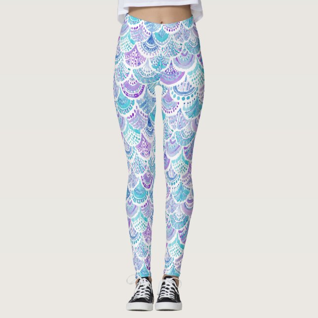 Leggings La SIRÈNE RÊVASSE l'échelle de poissons de plage (Devant)
