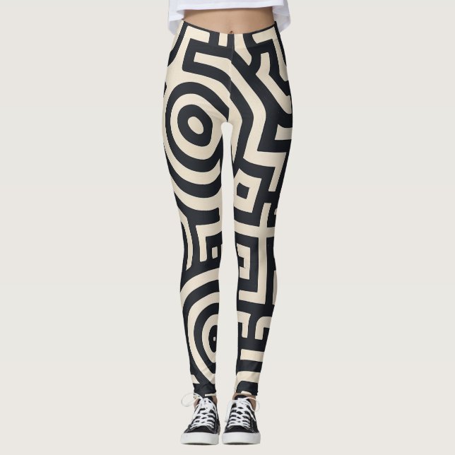 Leggings labyrinthe géométrique monochromatique (Devant)