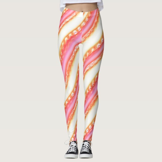 Leggings Lacelike sur de larges rayures dans soyeux rose à  (Devant)