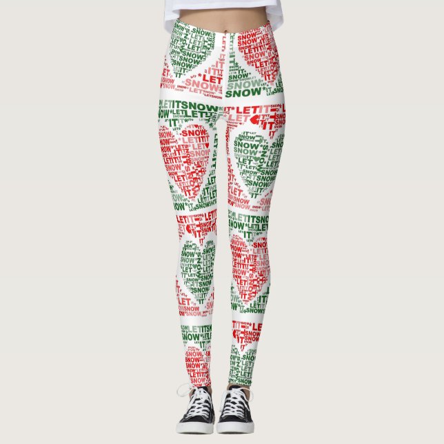 Leggings Laisser Il Neige Rouge Coeurs Vert Coeurs Pantalon (Devant)