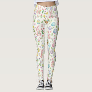 Leggings Lapin de Pâques et motif floral pastel fantaisiste