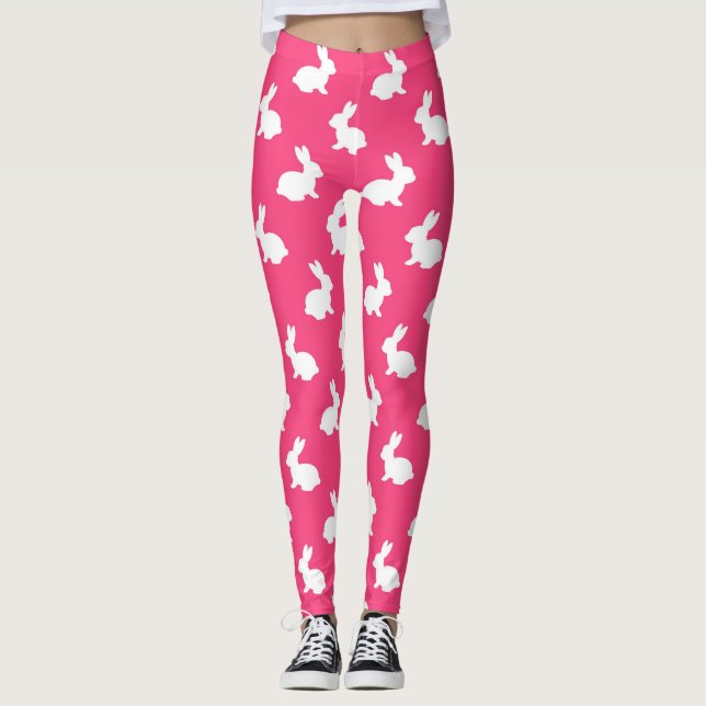 Leggings lapins roses et blancs chauds (Devant)