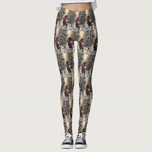 Leggings Lapphund Finlandais Chien à cheval Moto Noël (Devant)