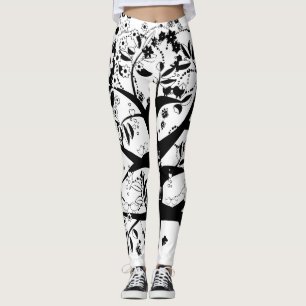 Leggings L'arbre de vie noir et blanc