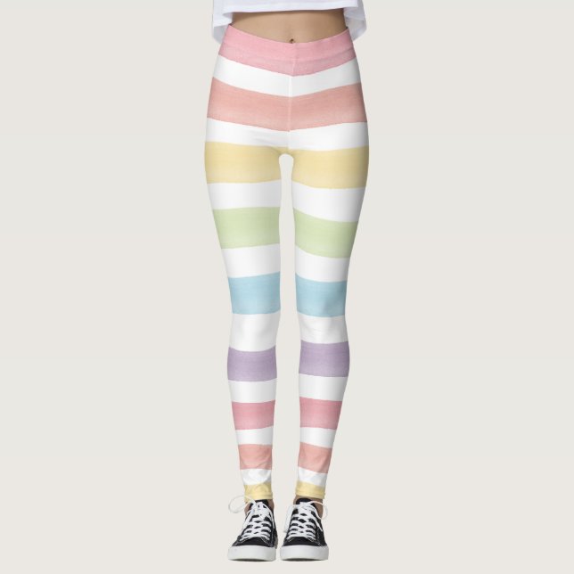Leggings L'arc-en-ciel en pastel d'aquarelle barre le (Devant)