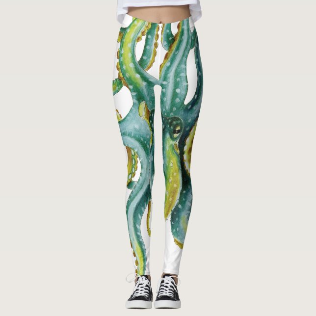 Leggings L'art de l'aquarelle bleu octopus (Devant)