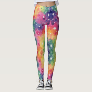 Leggings Lavages rose orange jaune Galaxie verte