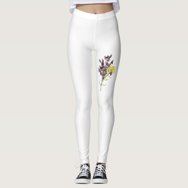 Leggings Lavande et Fleur sauvage jaune Conception botaniqu (Devant)