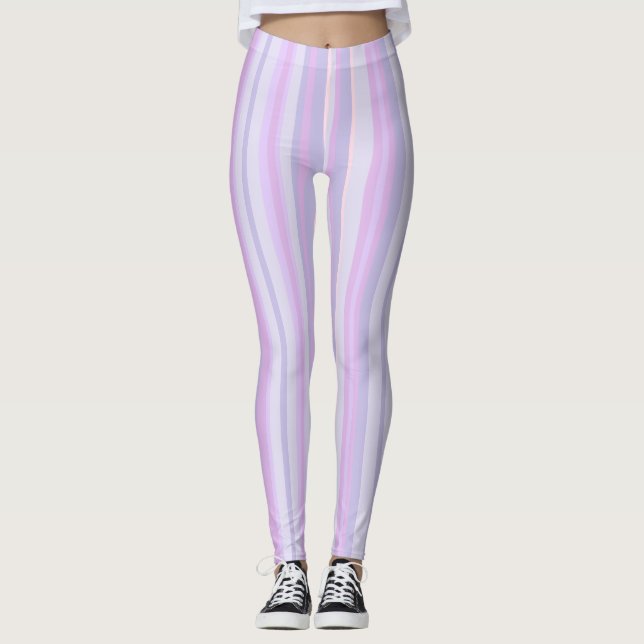 Leggings Lavande pourpre et guêtres rayées roses (Devant)
