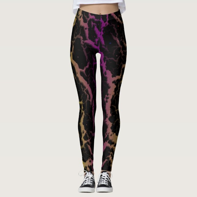 Leggings Lave de l'espace fissuré - Lime/pourpre (Devant)