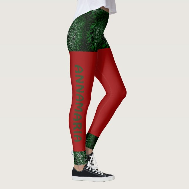 Leggings LavishlyOn Fun Script Rouge Vert Shorts Noël (Droite)