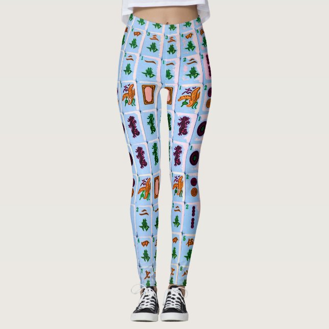 Leggings Le bleu d'heure-milliampère Jongg couvre de tuiles (Devant)