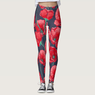 Leggings Le pavot rouge chic fleurit le motif peint à la