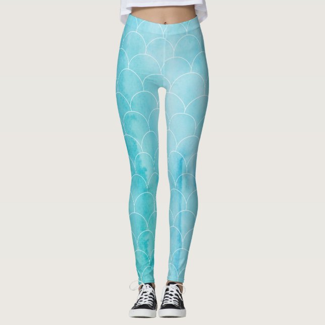 Leggings Le petit yoga de sirène halète l'eau bleue (Devant)