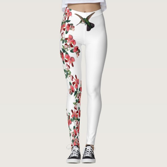 Leggings Le pois doux d'oiseau de colibri fleurit des (Devant)