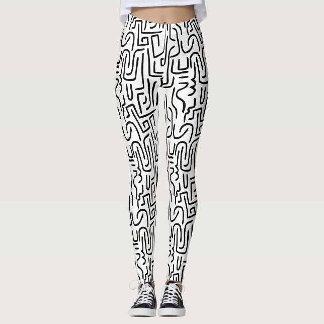 Leggings Le résumé raye 130318 (a) - noir sur le blanc (Devant)
