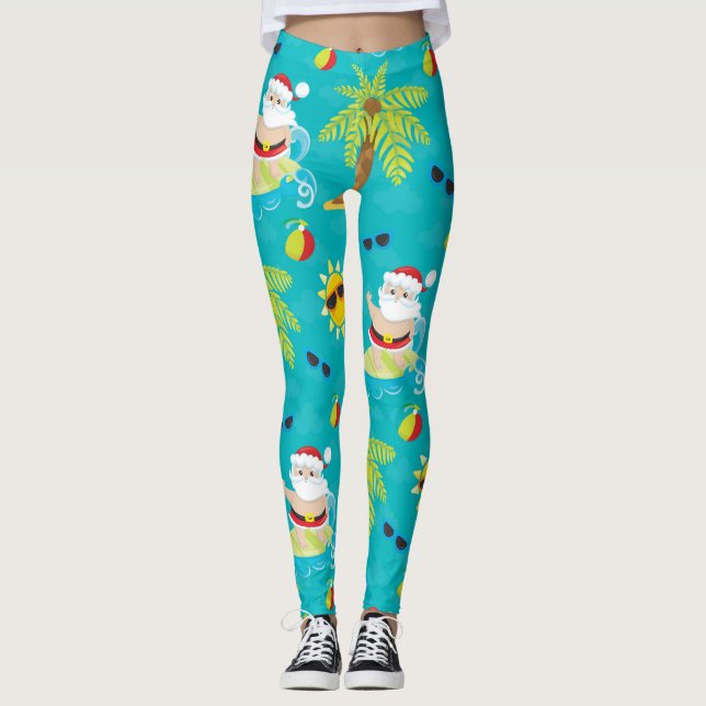Leggings Le surf du Père Noël pour Noël tropical (Devant)