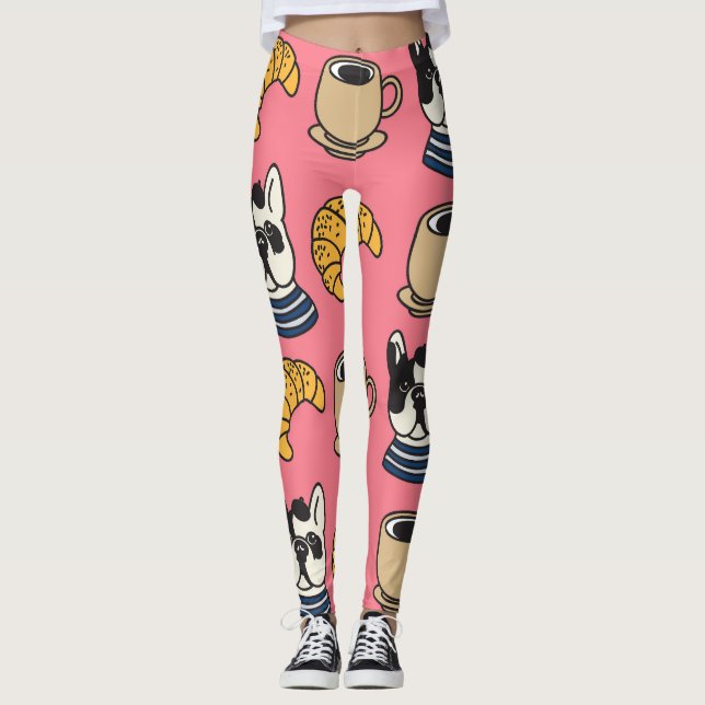 Leggings Le taurin français, le café, le thème croissant. (Devant)